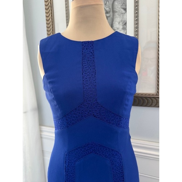 ML Monique Lhuillier Cobalt Blue Lace Inset Sleeveless Gown Size 0 - Picture 2 of 8